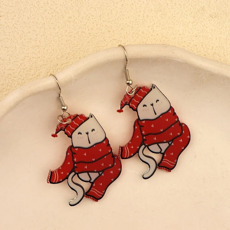 Ziemassvētku iekarināmi auskari ar Ziemassvētku zeķu eglīti Ziemassvētku vecīša ingvera cepumu dizains burvīga sieviešu dāvana