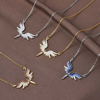 Vintage κράμα ρυθμιζόμενα στρας Κρυστάλλινα φτερά αγγέλου κλείδα αλυσίδα γυναικεία κολιέ Κορεατικά κοσμήματα λαιμού Τσόκερ