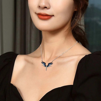 Vintage κράμα ρυθμιζόμενα στρας Κρυστάλλινα φτερά αγγέλου κλείδα αλυσίδα γυναικεία κολιέ Κορεατικά κοσμήματα λαιμού Τσόκερ