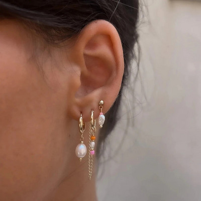 Boho mākslīgo pērļu krāsainas krelles kulonu auskaru komplekts sievietēm Modes vintage zelta krāsā vienkāršu rotaslietu dāvanu vairumtirdzniecība