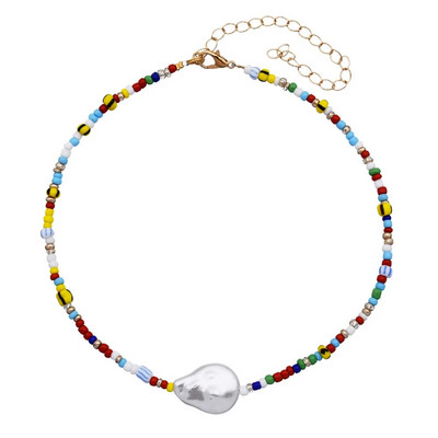 Ins Bohemia sēklu pērļu pērļu kaklarota kaklarota krāsains smaids, zieds ar rokām darināts krelles kaklarota sievietēm, meiteņu ballītēm, rotaslietas dāvana