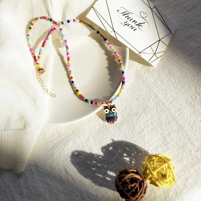 Ins Bohemia sēklu pērļu pērļu kaklarota kaklarota krāsains smaids, zieds ar rokām darināts krelles kaklarota sievietēm, meiteņu ballītēm, rotaslietas dāvana