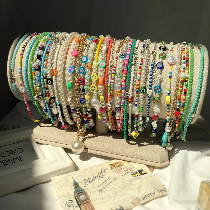 Ins Bohemia sēklu pērļu pērļu kaklarota kaklarota krāsains smaids, zieds ar rokām darināts krelles kaklarota sievietēm, meiteņu ballītēm, rotaslietas dāvana