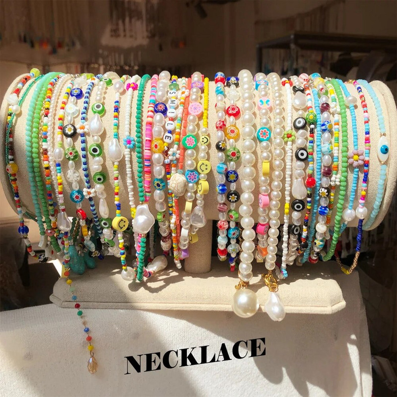 Ins Bohemia sēklu pērļu pērļu kaklarota kaklarota krāsains smaids, zieds ar rokām darināts krelles kaklarota sievietēm, meiteņu ballītēm, rotaslietas dāvana