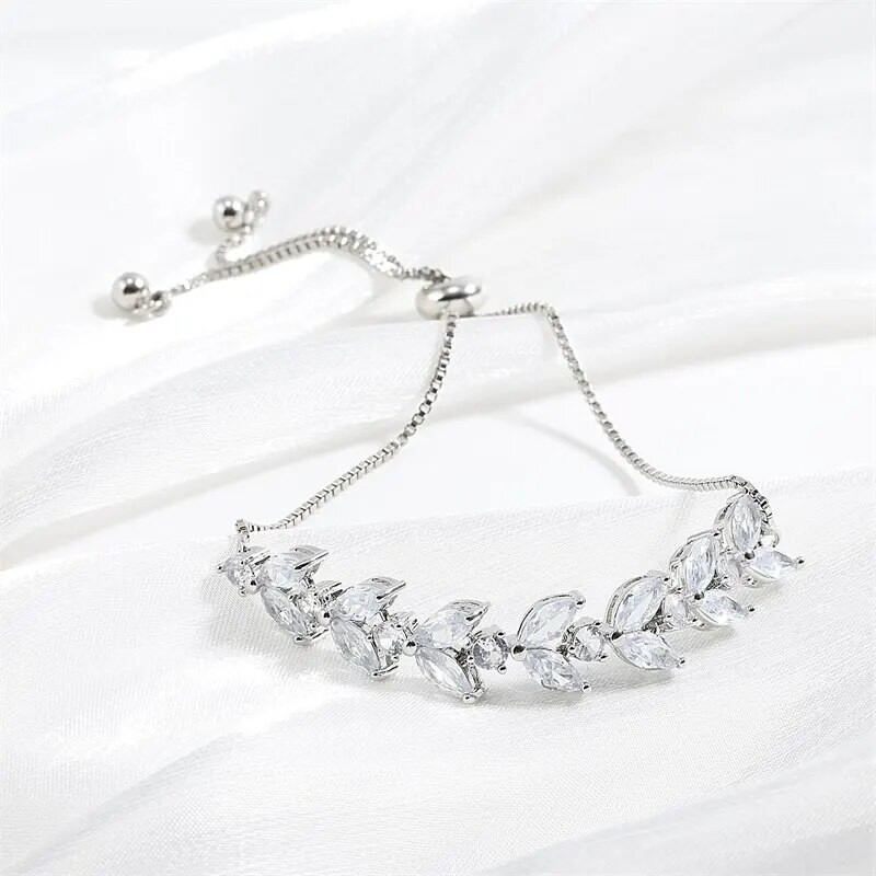 Modes kubiskā cirkonija lapu regulējamas kristāla rokassprādzes sievietēm Klasiskās līgavas ķēdes sieviešu ballīšu rotaslietas