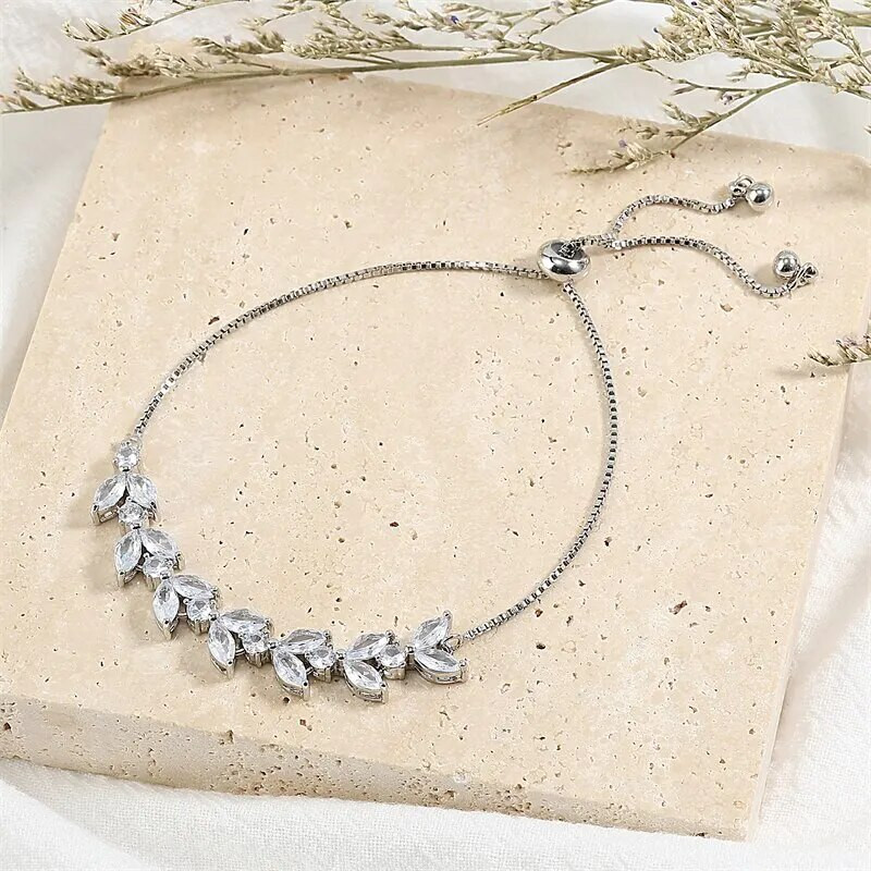 Modes kubiskā cirkonija lapu regulējamas kristāla rokassprādzes sievietēm Klasiskās līgavas ķēdes sieviešu ballīšu rotaslietas