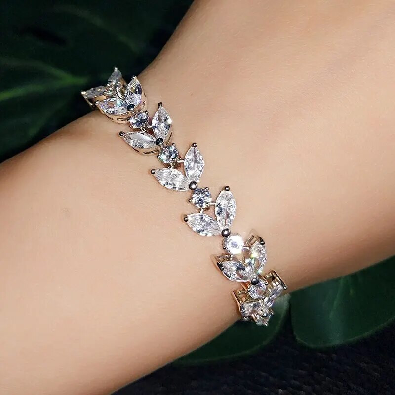 Modes kubiskā cirkonija lapu regulējamas kristāla rokassprādzes sievietēm Klasiskās līgavas ķēdes sieviešu ballīšu rotaslietas