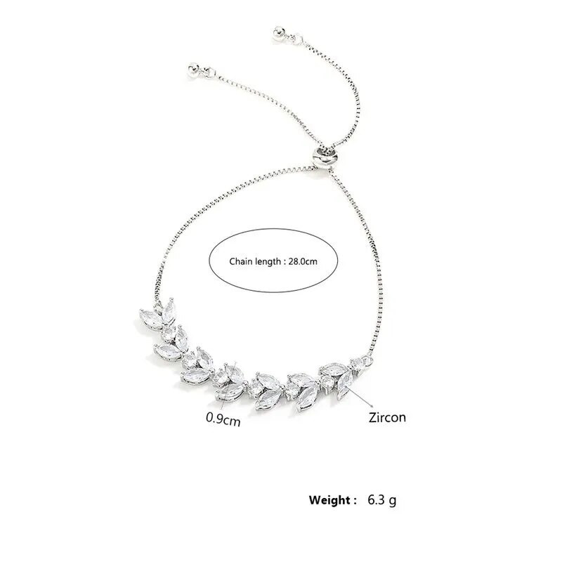 Modes kubiskā cirkonija lapu regulējamas kristāla rokassprādzes sievietēm Klasiskās līgavas ķēdes sieviešu ballīšu rotaslietas