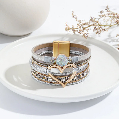 Új fém szerelmes szív bűbáj bőr karkötők női divat bohém strassz gyantával karkötő karkötő karkötő pár ékszer