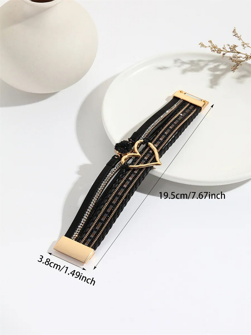 Új fém szerelmes szív bűbáj bőr karkötők női divat bohém strassz gyantával karkötő karkötő karkötő pár ékszer