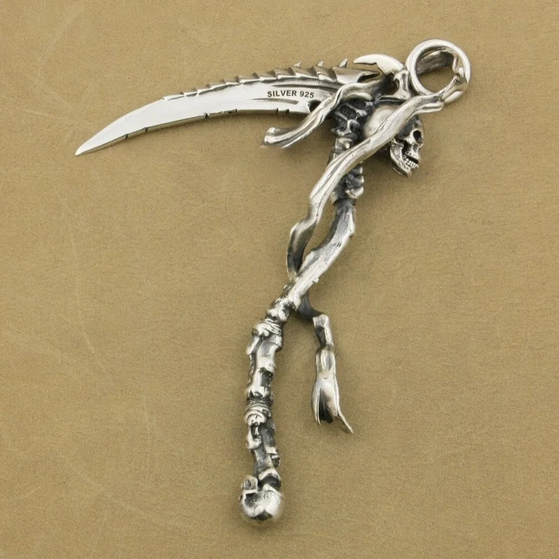 Kiváló minőségű cinkötvözet férfi nyaklánc Reaper koponya sarló sarló férfi motorkerékpár rock punk medál ékszer