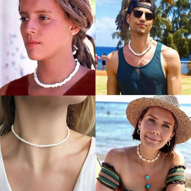 Κολιέ Bohemian Hawaii Puka White Clam Chips Shell Κολιέ με κοχύλι ακανόνιστες μάρκες Κολιέ τσόκερ με θαλασσινό κοχύλι Summer Beach Statement Κοσμήματα