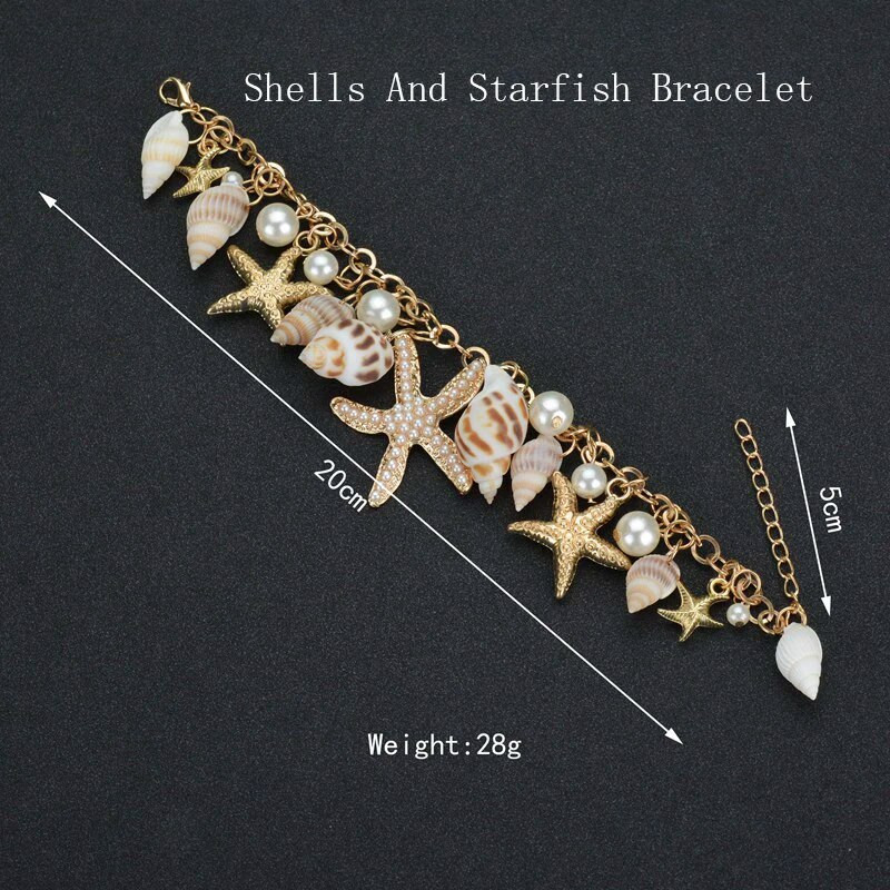 Summer Bohemia Ocean Elements Rokassprādze Starfish Coral Shell Charm Natural Seashells Auskari Shell Beach Rotaslietas sievietēm Dāvanas