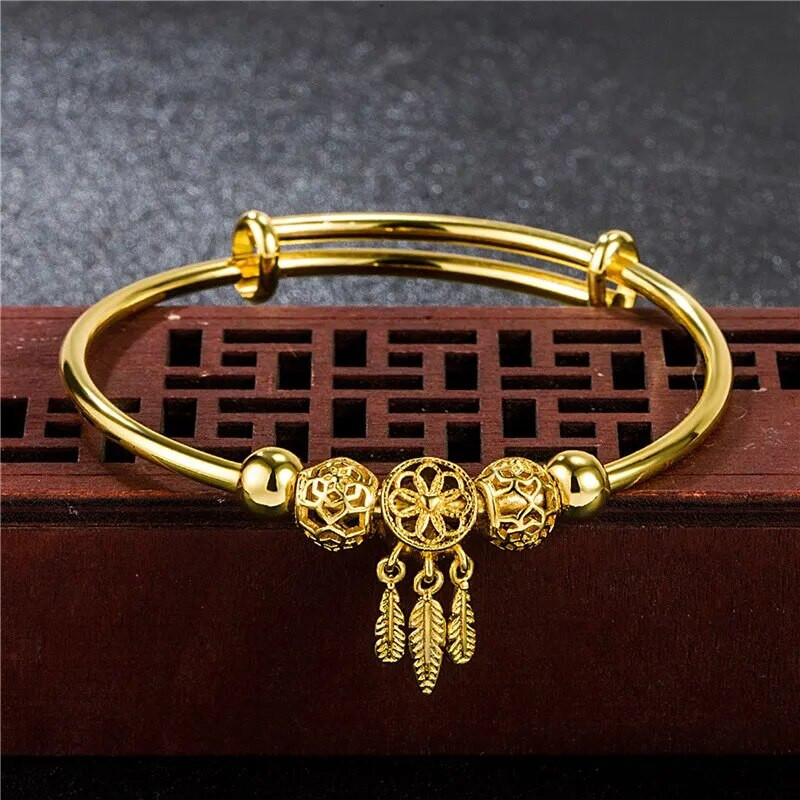 1Gb Vara sakausējuma apzeltīta rokassprādze Sieviešu aukstā vēja sapņu ķērājs lapas, pušķis, pagriežamas krelles, rotaslietas