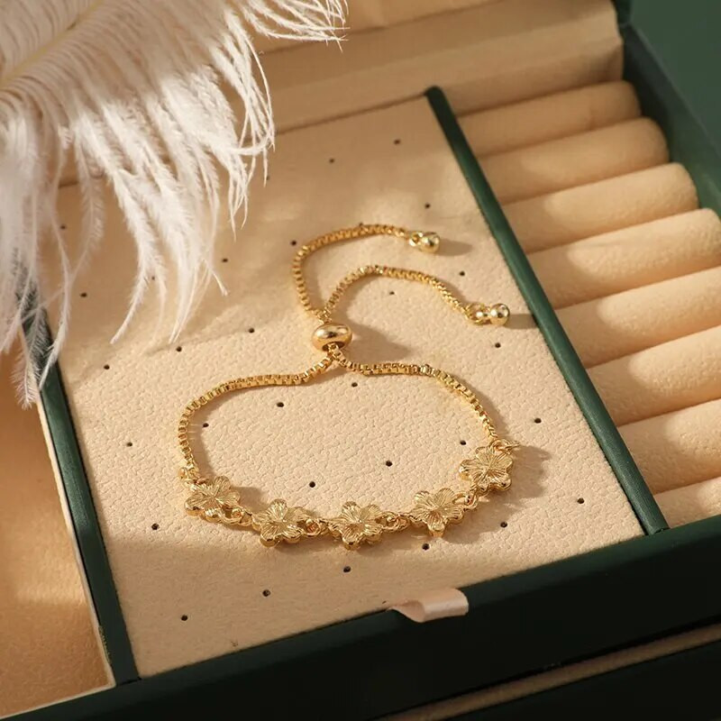 2 τμχ Βραχιόλια σε χρυσό και επάργυρο ελαφρύ πολυτελές στυλ λουλούδια Small stars Ορειχάλκινες χάντρες ρυθμιζόμενα κοσμήματα