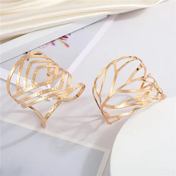 European Shiny Metal Flower Leaf Rhombus βραχιόλι Γυναικείο Ανδρικό Ανοιχτό Ρυθμιζόμενο βραχιόλι με φαρδιά μανσέτα Κοσμήματα γάμου B26