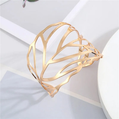 Eiropas spīdīga metāla ziedu lapu romba rokassprādze sievietēm vīriešiem atvērta regulējama plata aproce rokassprādze ballītei kāzu rotaslietas B26