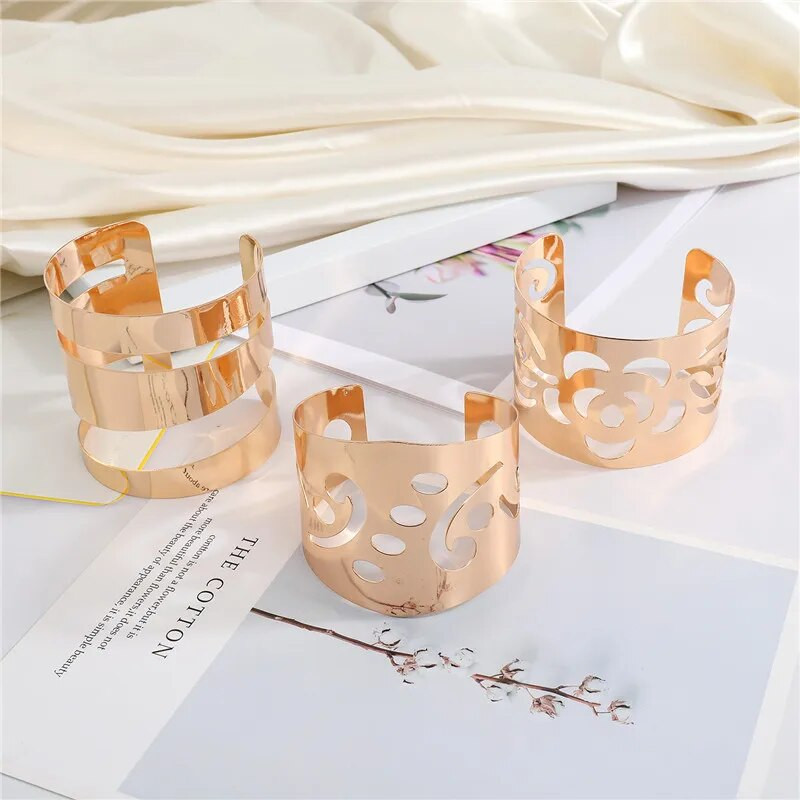 Eiropas spīdīga metāla ziedu lapu romba rokassprādze sievietēm vīriešiem atvērta regulējama plata aproce rokassprādze ballītei kāzu rotaslietas B26