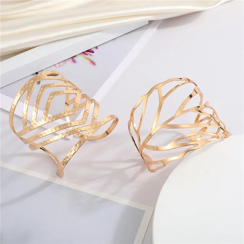 Eiropas spīdīga metāla ziedu lapu romba rokassprādze sievietēm vīriešiem atvērta regulējama plata aproce rokassprādze ballītei kāzu rotaslietas B26