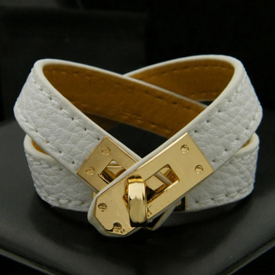 Zlxgirl Kiváló minőségű mixec színű Letter PU bőr arany színű Punk rozsdamentes acél egy kör karkötők karkötő nőknek