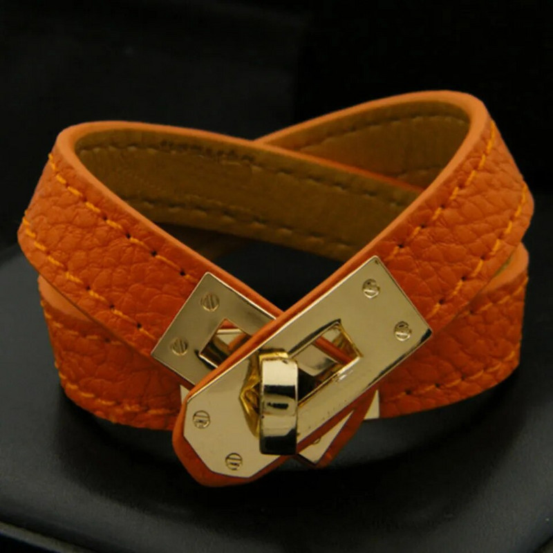 Zlxgirl Kiváló minőségű mixec színű Letter PU bőr arany színű Punk rozsdamentes acél egy kör karkötők karkötő nőknek