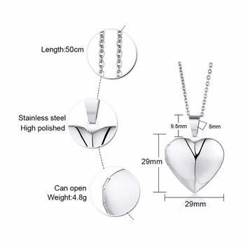 Μενταγιόν Vnox Light Heart Locket για Γυναικεία Ανοιγόμενη κορνίζα φωτογραφιών Γυαλιστερό κολιέ από ανοξείδωτο ατσάλι Οικογενειακό κολάρο αγάπης
