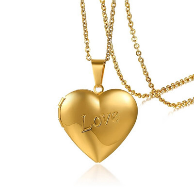 Vnox Light Heart Locket kuloni sievietēm Vīriešu atverams foto rāmis glancēts nerūsējošā tērauda kaklarotas ģimenes mīlestības apkakle