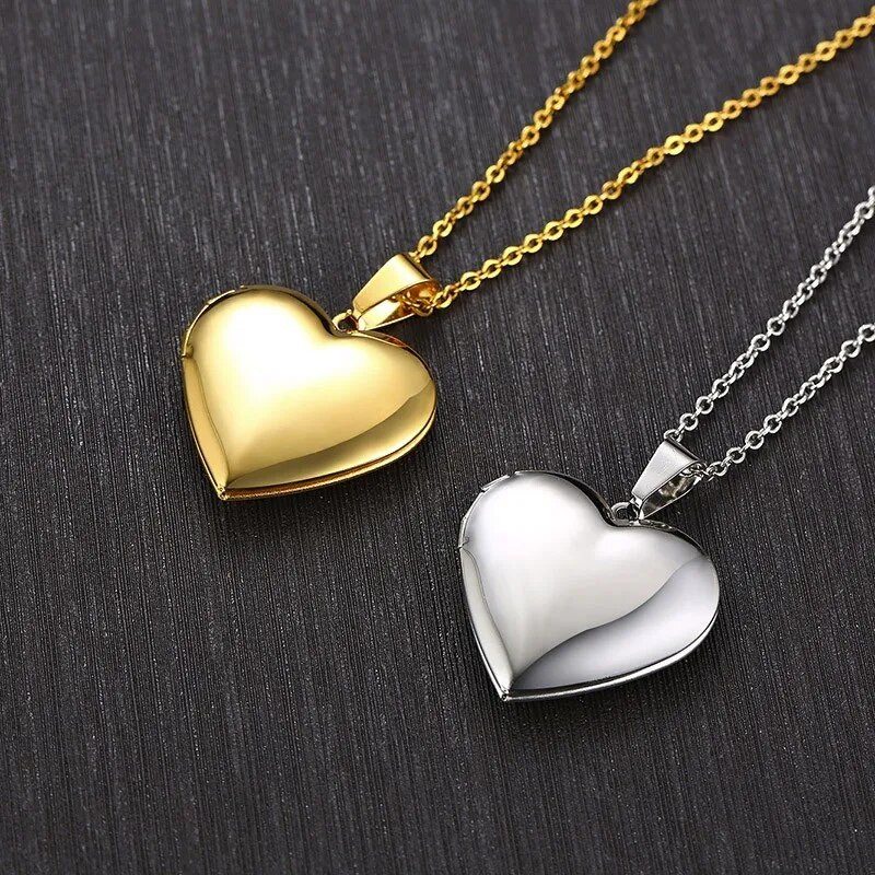 Vnox Light Heart Locket kuloni sievietēm Vīriešu atverams foto rāmis glancēts nerūsējošā tērauda kaklarotas ģimenes mīlestības apkakle