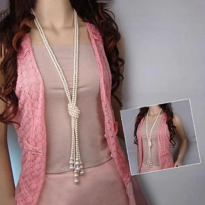 125cm Fashion Double Knot Simulated Pearl Tassel Long κολιέ Γυναικεία κοσμήματα με αλυσίδα πουλόβερ