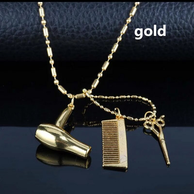 Borbély Bolt Nyaklánc Fodrász Eszközök 3D Fodrász Pole Borotva Szárító Olló Fésű Fodrász Medálok Nyakláncok Férfi Női