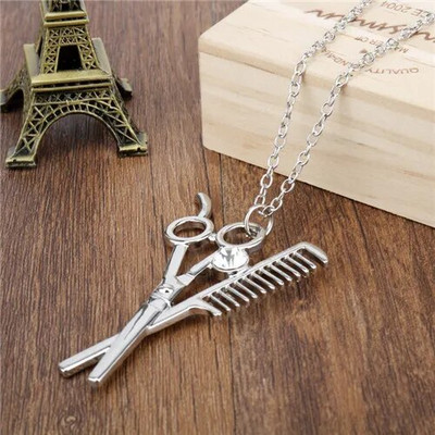 Borbély Bolt Nyaklánc Fodrász Eszközök 3D Fodrász Pole Borotva Szárító Olló Fésű Fodrász Medálok Nyakláncok Férfi Női