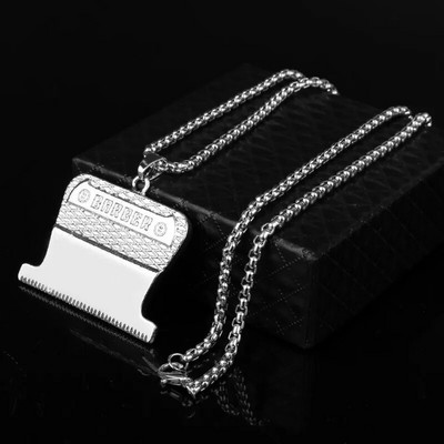 Borbély Bolt Nyaklánc Fodrász Eszközök 3D Fodrász Pole Borotva Szárító Olló Fésű Fodrász Medálok Nyakláncok Férfi Női