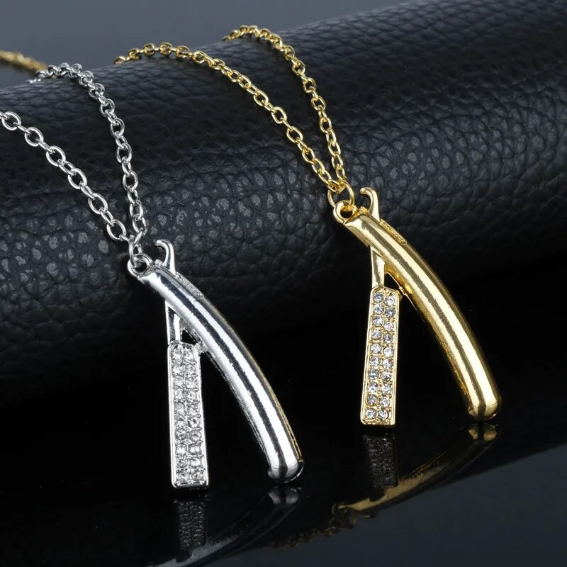 Borbély Bolt Nyaklánc Fodrász Eszközök 3D Fodrász Pole Borotva Szárító Olló Fésű Fodrász Medálok Nyakláncok Férfi Női