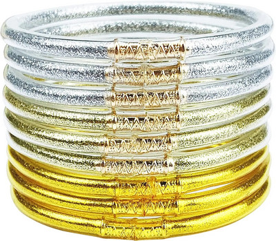 9 vnt., blizgantys blizgučiai, sukraunami želė vamzdeliai, plastikiniai apyrankių apyrankių rinkinys moterims, užpildytas silikonu, lengvas riešas, dovana mergaitėms