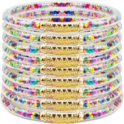 9 vnt., blizgantys blizgučiai, sukraunami želė vamzdeliai, plastikiniai apyrankių apyrankių rinkinys moterims, užpildytas silikonu, lengvas riešas, dovana mergaitėms