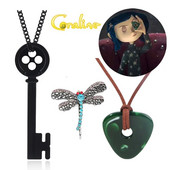 The Seeing Stone From Coraline Necklace Stone Key Pendant Χειροποίητο Σχοινί Αλυσίδα Cosplay Στολή Laika Dragonfly Hair Pin Jewelry