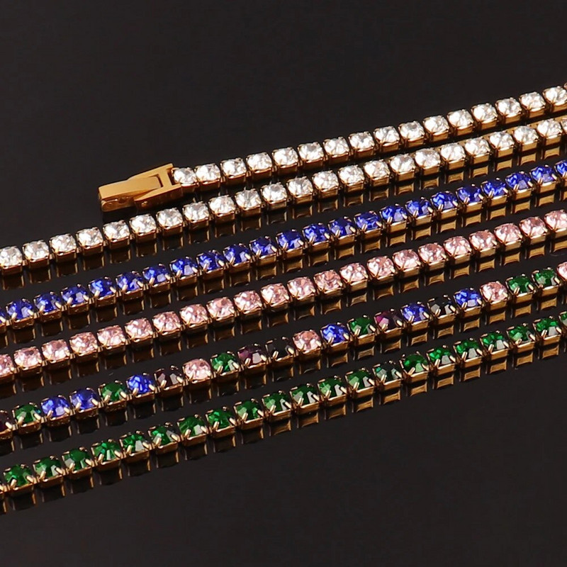 Κολιέ από ανοξείδωτο χάλυβα γοτθική αλυσίδα τένις 4 χιλιοστά Ανδρικό κολιέ χιπ χοπ κολιέ ζιργκόν κρύσταλλο τσόκερ για γυναίκες Κοσμήματα