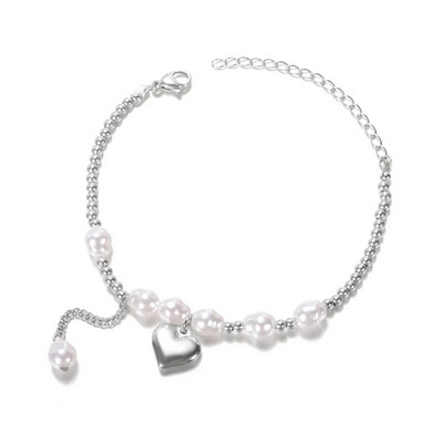 Kubietiškos grandinėlės perlų apyrankės moterims Rankų darbo nerūdijančio plieno širdelės pakabos apyrankės Vestuvių vakarėlis Boho papuošalai Dovanos