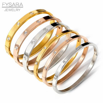 FYSARA Luxury Brand Κρύσταλλοι Love Bangles Cubic Zirconia βραχιόλια Ζευγάρι Πολυτελή κοσμήματα από ανοξείδωτο ατσάλι βραχιόλια για γυναίκες Δώρο