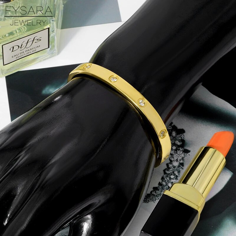 FYSARA luksusa zīmola kristāli mīlestības rokassprādzes kubiskā cirkonija aproces Pāris greznas rotaslietas nerūsējošā tērauda aproces sievietēm dāvana