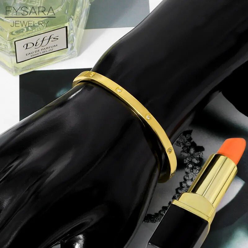 FYSARA luksusa zīmola kristāli mīlestības rokassprādzes kubiskā cirkonija aproces Pāris greznas rotaslietas nerūsējošā tērauda aproces sievietēm dāvana