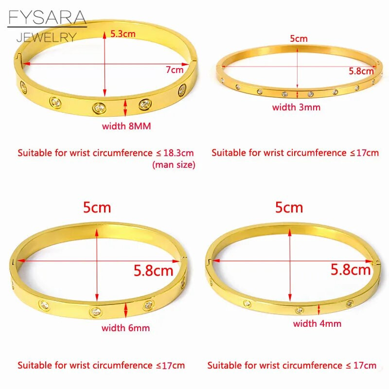 FYSARA luksusa zīmola kristāli mīlestības rokassprādzes kubiskā cirkonija aproces Pāris greznas rotaslietas nerūsējošā tērauda aproces sievietēm dāvana