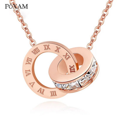 POXAM Luxus Elegáns Crystal Choker divatos római digitális rozsdamentes acél arany ezüst színű medál nyakláncok női ékszereknek