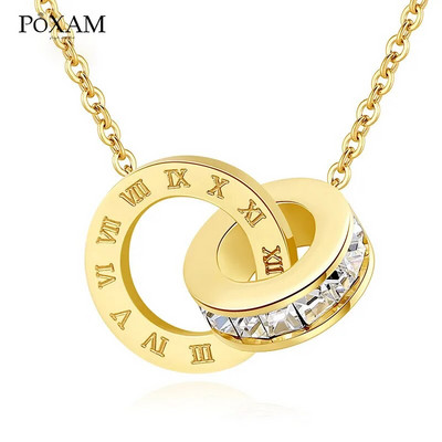 POXAM Luxus Elegáns Crystal Choker divatos római digitális rozsdamentes acél arany ezüst színű medál nyakláncok női ékszereknek