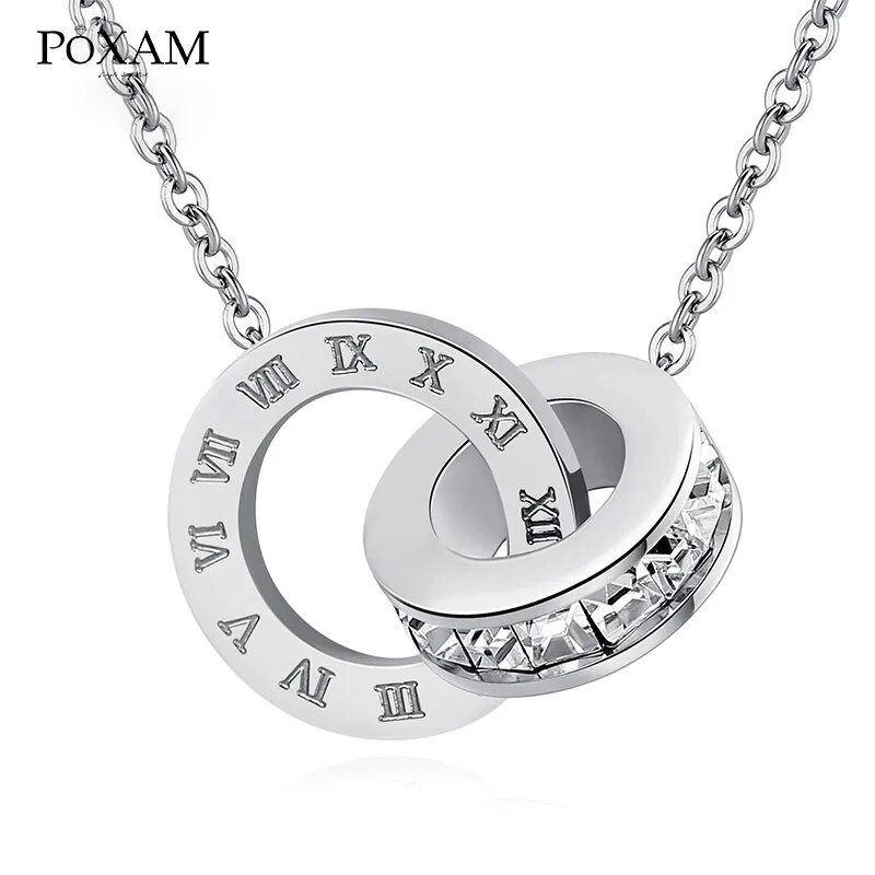 POXAM Luxus Elegáns Crystal Choker divatos római digitális rozsdamentes acél arany ezüst színű medál nyakláncok női ékszereknek