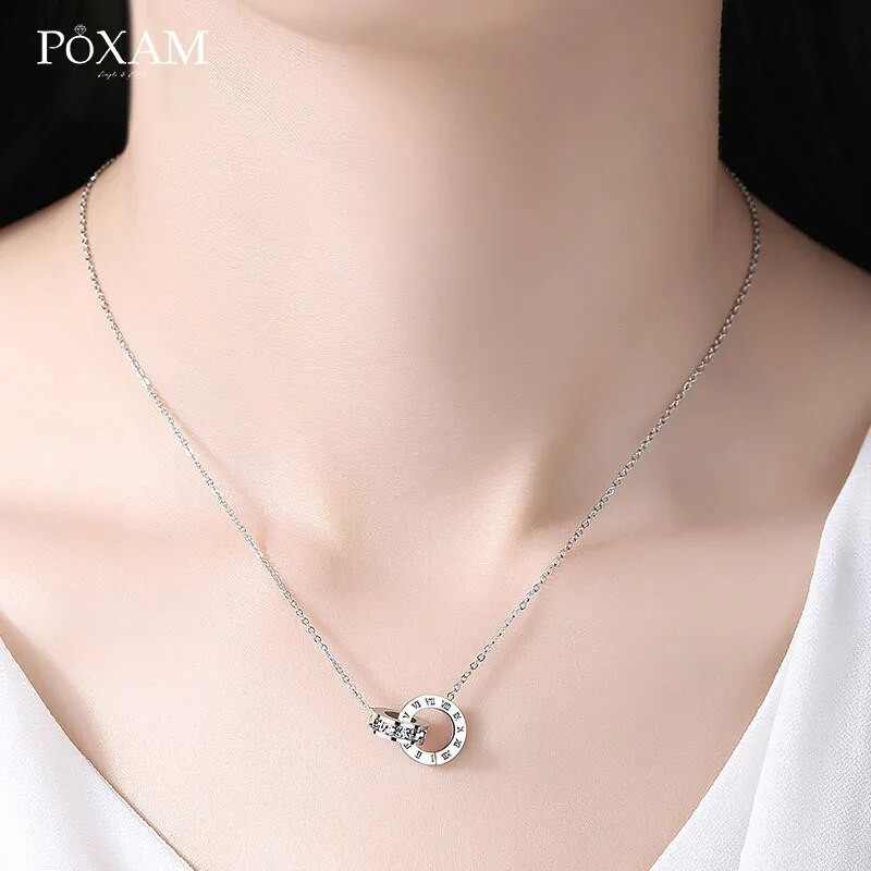 POXAM Luxus Elegáns Crystal Choker divatos római digitális rozsdamentes acél arany ezüst színű medál nyakláncok női ékszereknek