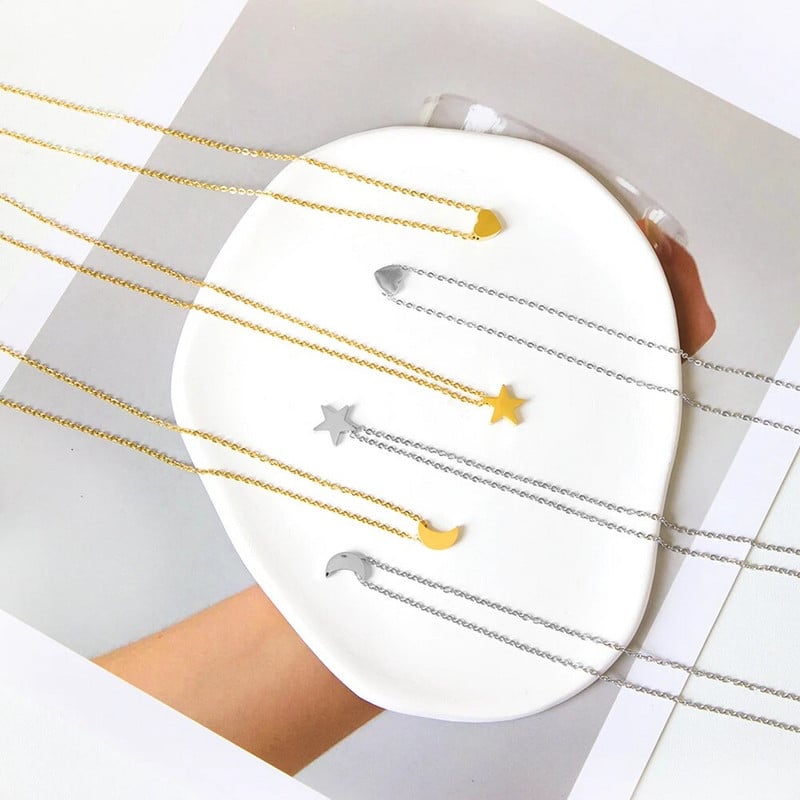 ASON nerūdijančio plieno karoliai moterims Star Moon Heart Cross Pendant Choker madingi papuošalai apykaklės Link grandinės karoliai žavesio