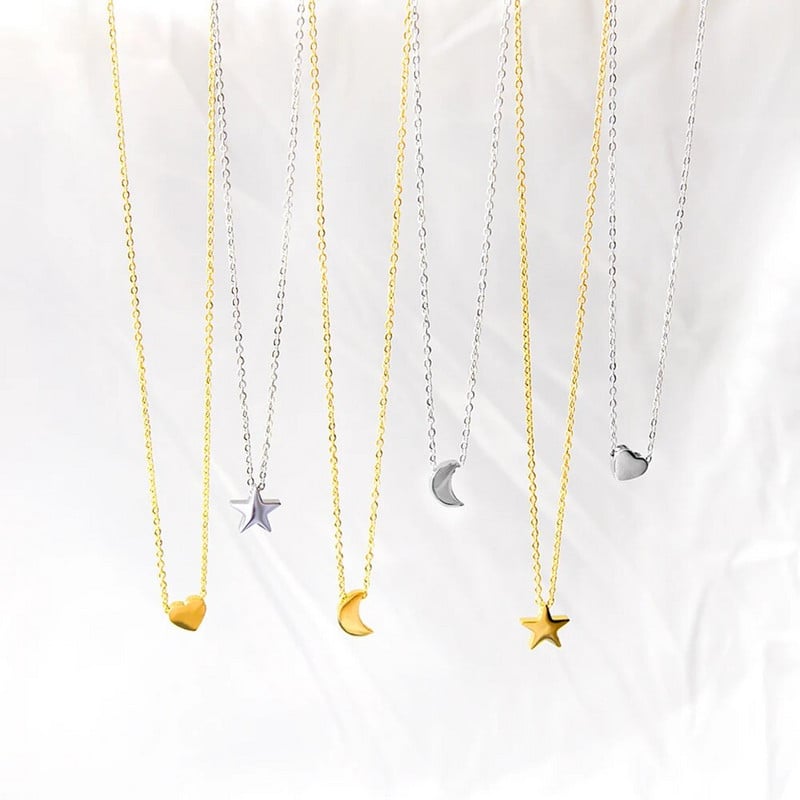 ASON nerūdijančio plieno karoliai moterims Star Moon Heart Cross Pendant Choker madingi papuošalai apykaklės Link grandinės karoliai žavesio