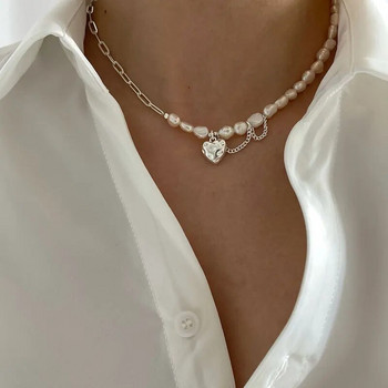 FOXANRY Колие с печат за жени Модерна елегантна асиметрична верига Перли Гладки LOVE Heart Bride Jewelry Lover Gifts