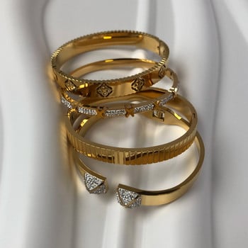 Гривни от неръждаема стомана за жени Тенденция за 2023 г. Гривни Golden Love Crystal Wedding Feminina Луксозни бижута Подаръци